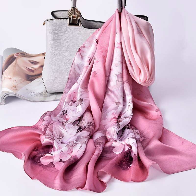 Bufanda de seda 100% para mujer, pañuelo de lujo para la cabeza, chales largos de seda Natural, Foulard para mujer, bufanda fina de satén para el cuello, bufandas de seda auténtica