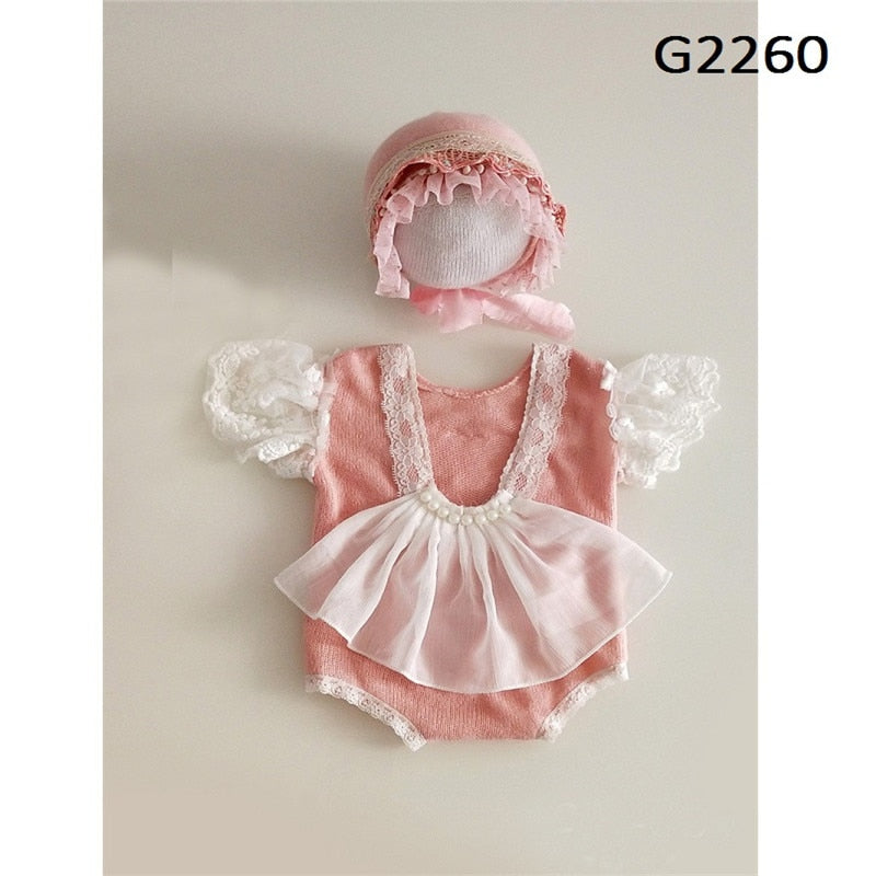 Newborn Photography Props Hat Baby Lace Romper Bodysuits Outfit Photography Girl Dress Photo Shoot Costume