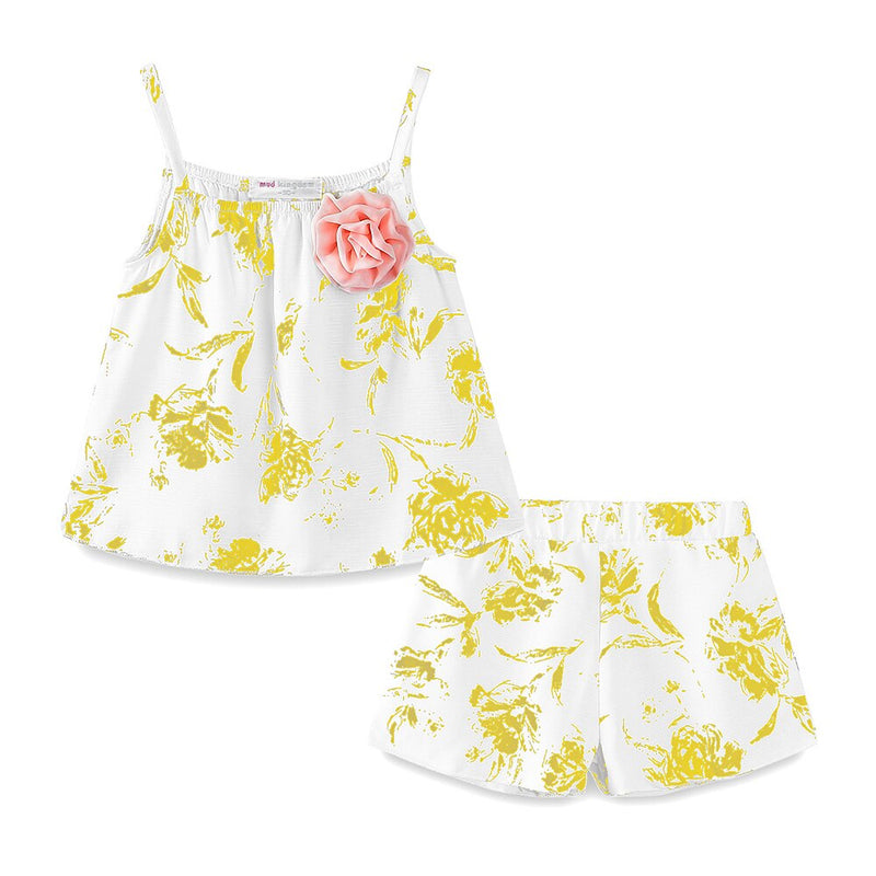 Mudkingdom Toddler Girls Outfits Floral Print Causal Summer Sling Tops and Shorts Clothes Set for Kids Clothes Fashion Suit