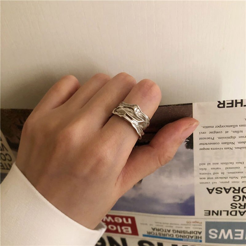 Foxanry Minimalist 925 Stempel Ringe für Frauen Neue Mode Kreative Unregelmäßige Oberfläche Geometrische Party Schmuck Geschenke