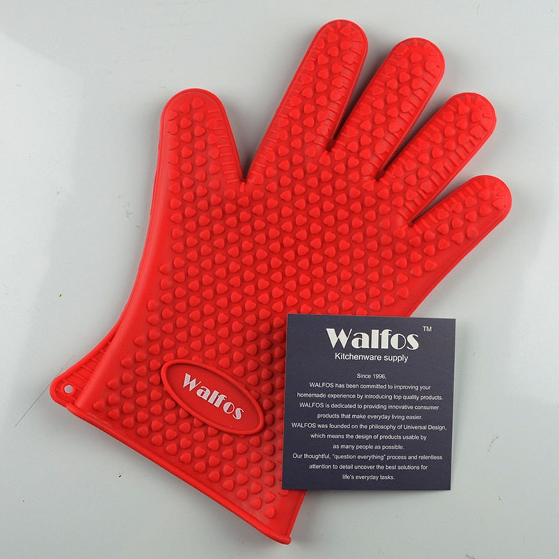 WALFOS 1 Piece Food Grade Cooking Baking BBQ Glove Heat Resistant Silicone BBQ Grill Glove Barbecue Grilling Glove BBQ Tools