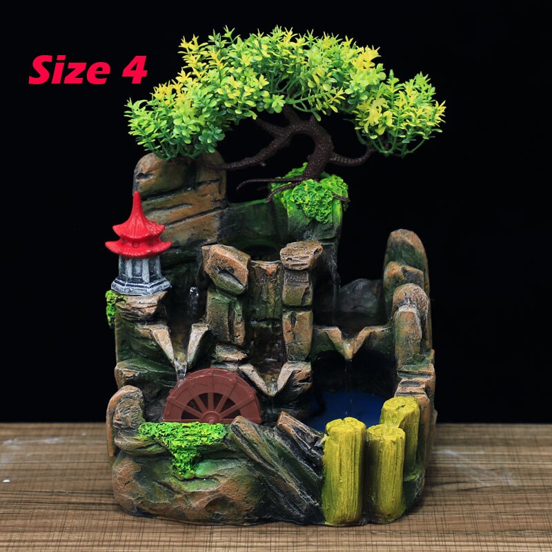 Desktop Resin Mountain Rockery Fountain Waterfall Garden Bonsai Decoration Tabletop Flowing Water Fountain (4 Size Choose)