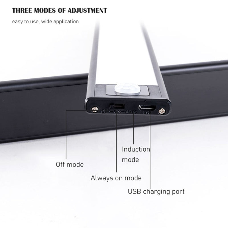 Ultradünne 40 cm USB-LED-Schrankbeleuchtung 3 Modi PIR-Bewegungssensor Wiederaufladbare schwarze Aluminium-Küchenschränke beleuchtet Beleuchtung