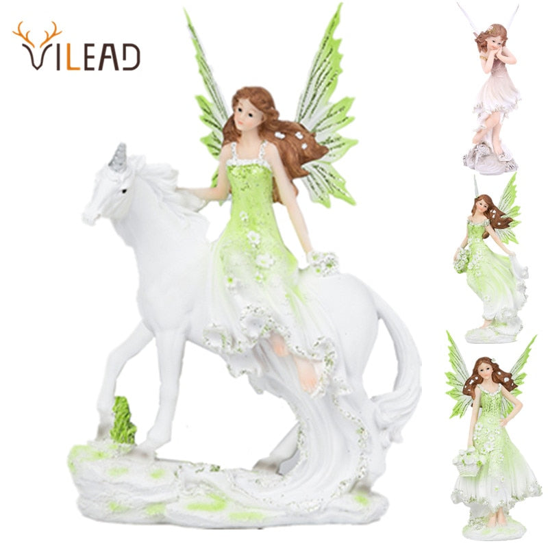 VILEAD resina Ángel Hada estatuilla unicornio cuerno flor Hada jardín estatua caballo miniaturas moderno Animal hogar Decoración Hogar