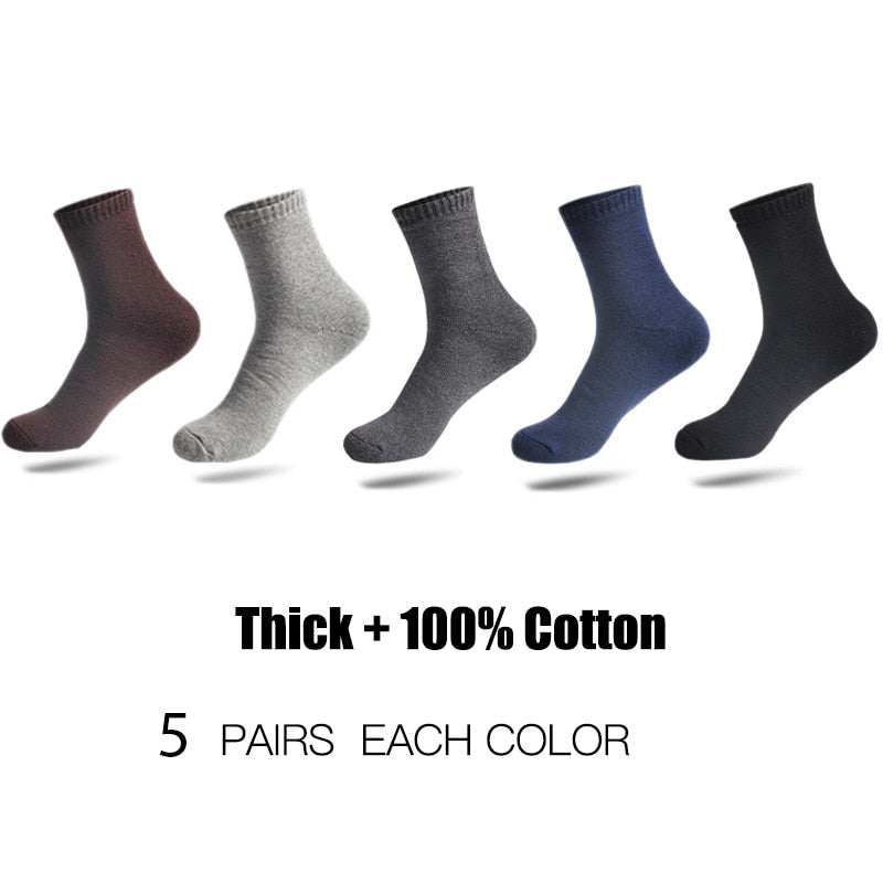 Marca HSS, 100% calcetines de algodón para hombre, 5 pares de calcetines gruesos cálidos de negocios, negro, Otoño Invierno, para hombre, térmicos