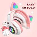 Cat Ear Wireless Headphones Blue-tooth 5.0 RGB Earphones Bass Noise Cancelling Adults Kids Girl Headset Support TF Card Mic