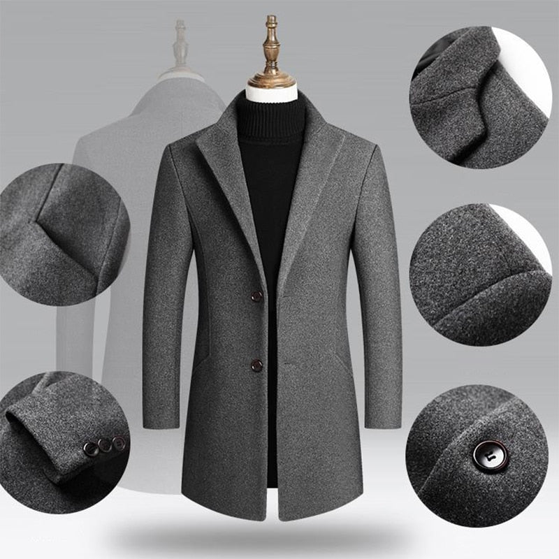 Thoshine marca Otoño Invierno 30% lana hombres abrigos de lana Turn Down Collar moda masculina mezcla de lana chaquetas prendas de vestir exteriores gabardina Casual