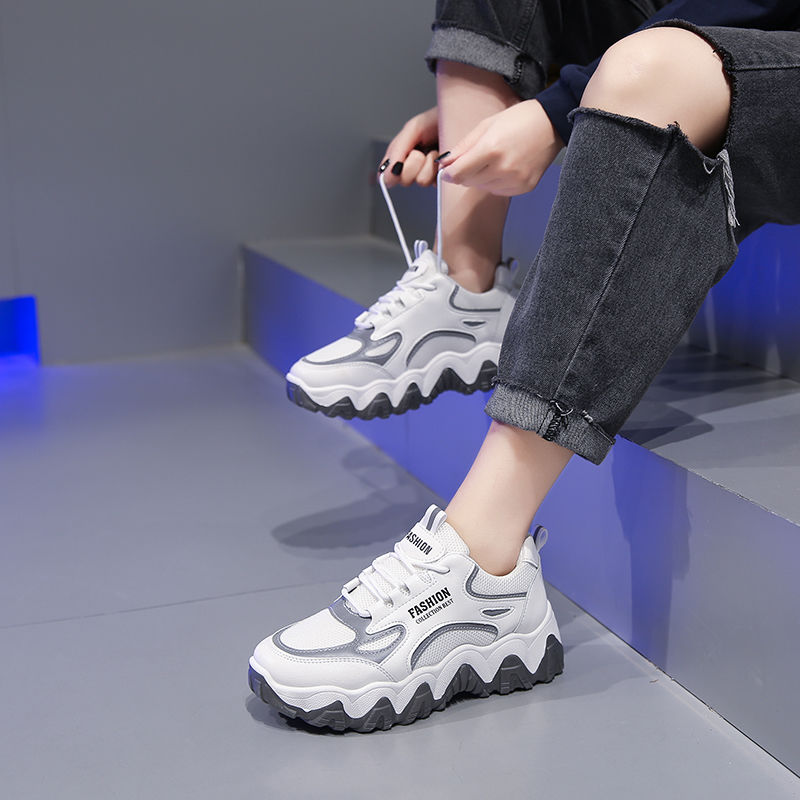 Women Chunky Sneakers Vulcanize Shoes Korean Fashion New Female Black White Platform Thick Sole Running Casual Shoe Woman 5cm