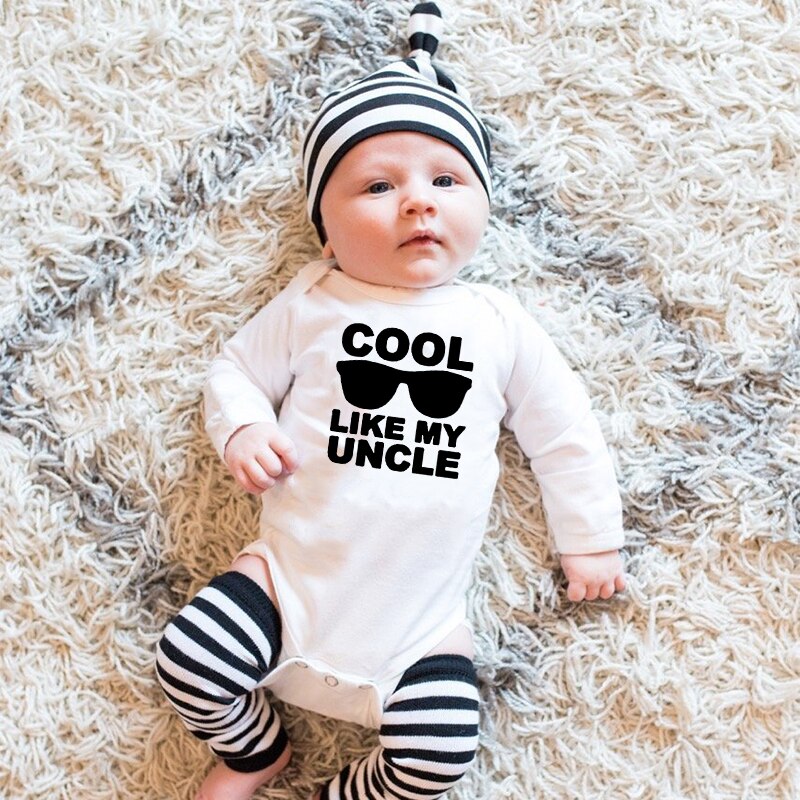 Cool Like My Uncle Baby Boys Bodysuits Autumn Long Sleeve Bodysuit  Winter Ropa  Newborn Shower Present 0-24M