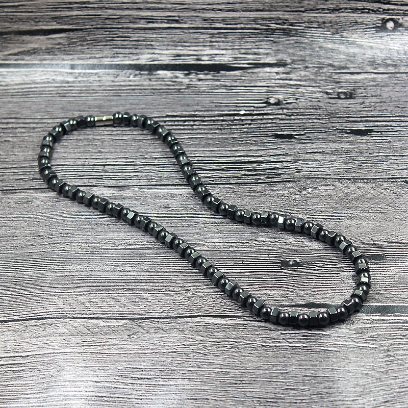 New Black Vintage Magnetic Hematite Beaded Energy Healing Therapy Healthy Necklace for Men and Women HN022