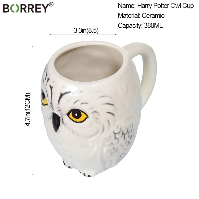 BORREY Cute Mugs Creative 3D Animal Cups Ceramic Milk Mug Tumbler Hedwig Owl Coffee Mug Ceramic Wine Glass Breakfast Office Cup