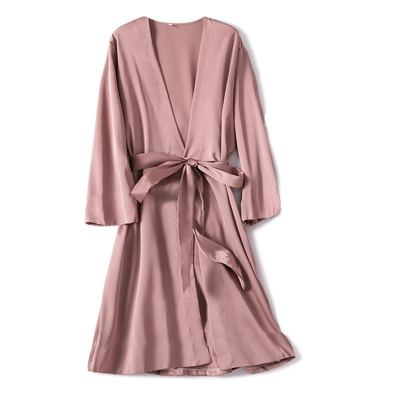 Satin Robe Female Intimate Lingerie Sleepwear Silky Bridal Wedding Gift Casual Kimono Bathrobe Gown Nightgown Sexy Nightwear