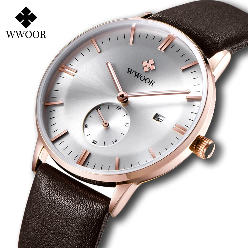 2022 Famous Brand WWOOR Watch Men Luxury Casual Quartz Watches For Men Sports Business Leather Wrist Watch Men Relogio Masculino