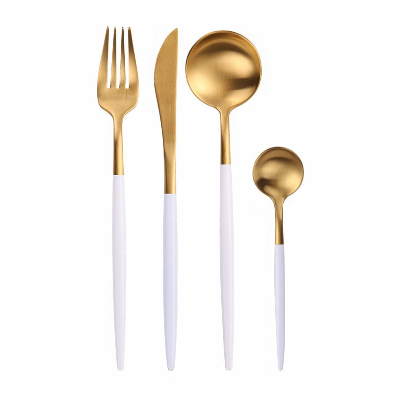 4 Stücke Edelstahl Grün Gold Besteck Essstäbchen Buttermesser Dessertlöffel Abendessen Gabel Teelöffel Geschirr Set