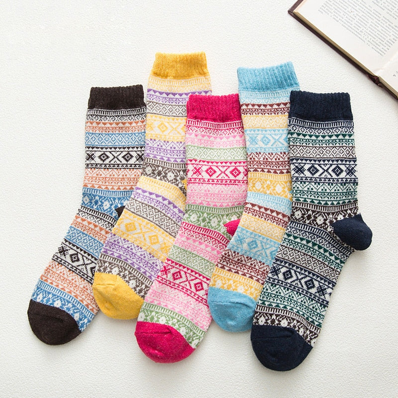 HSS Marke 5 Paar hochwertige Damen Wintersocken Vintage Patchwork Kaninchenwolle Socke verdicken warme thermische Baumwollsocken