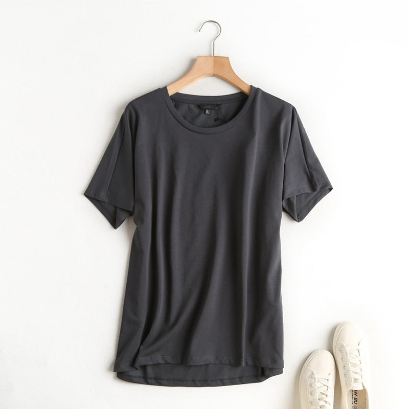 Tangada 2022, camiseta básica caqui de algodón para mujer, camisetas de manga corta con cuello redondo, camiseta informal para mujer, ropa de calle top 6D5