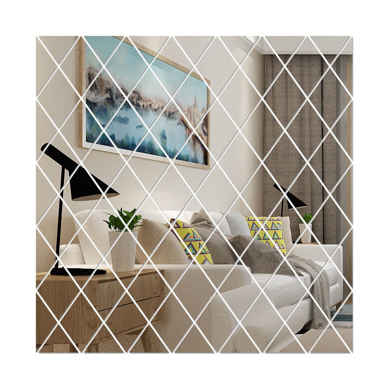 3D Mirror Wall Sticker 17/32/58Pcs DIY Diamonds Rhombus Acrylic Mirror Surface Wall Stickers Living Room Decor pegatina de pared