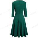 Nice-forever Autumn Retro Pure Color with Lace Dresses Party A-Line Women Flared Swing Dress A190