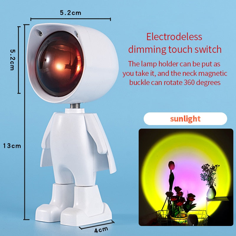 USB 360°sunset Projector Lamp Robot Led Projector Night Lights  Rainbow Sunset Red Selfie Light Bedroom Atmosphere Table Lamp