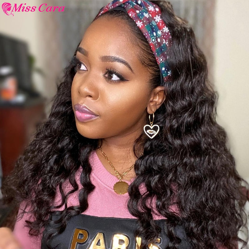 Deep Wave Headband Wig Human Hair Water Wave Wig Peruvian Remy Human Hair Headband Wig For Women bone straight Headband Wigs