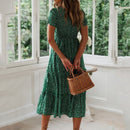 Vintage Print Puff Sleeve Dress Women Summer 2020 New Sweet Casual Square Collar Green Floral Print Long Dresses Slim Vestidos