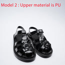 Meotina Platform Wedges Sandals Real Leather Mid Heel Shoes T-Strap Round Toe Female Footwear Buckle Sandals Summer Black New