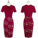 Nice-Forever Elegant Floral Patchwork Business Turn-Down Collar vestidos Formal Work Office Bodycon Women Female Dress B535