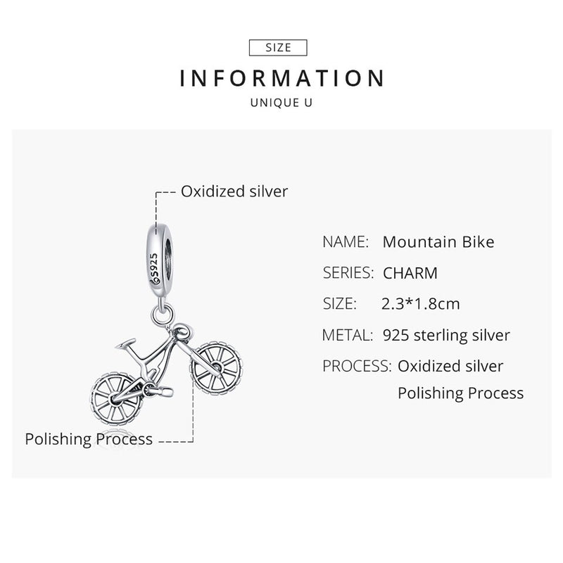 BISAER 100% 925 Sterling Silver Mountain Bike Charm Beads Transportation Pendant Fit DIY Making Bracelet Necklace Jewelry EFC384