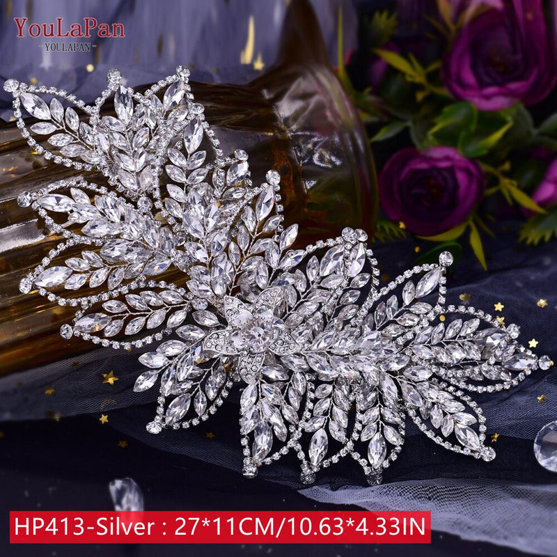 YouLaPan HP240, accesorios dorados para el cabello de novia, diadema de cristal para mujer, joyería para el cabello de boda, Tiara nupcial de diamantes de imitación y tocado