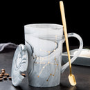 Naturmarmor 12 Sternzeichen Keramik-Becher mit Deckel Kaffeetassen Kreative Persönlichkeitstasse 400ml Bleifrei