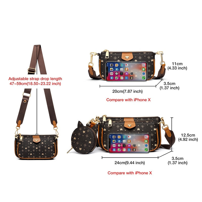 FOXER Women 3 in 1 Set Luxury Signature Printing Crossbody Bag with Coin Purse PVC Leather Monogram Bags Fashion Shoulder Bag