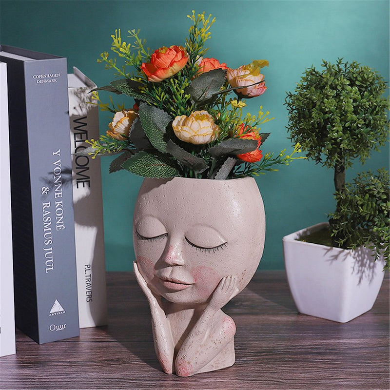 Mädchen Gesicht Kopf Blumentopf Sukkulente Blumenbehälter Topf Blumentopf Figur Gartendekoration Nordische Tischdekoration H5