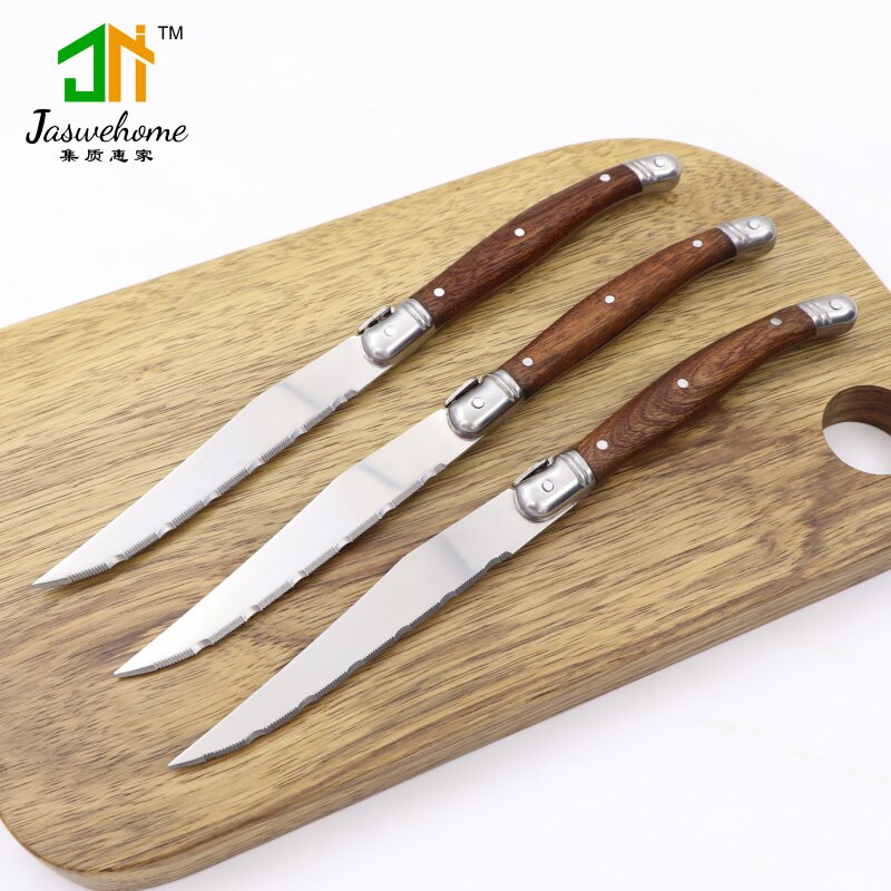 Jaswehome Set Of 6 Stainless Steel Steak Knife Dinner Tablewares Steak Knives With Solid Wood Handle Laguiole Cutlery Knife Set