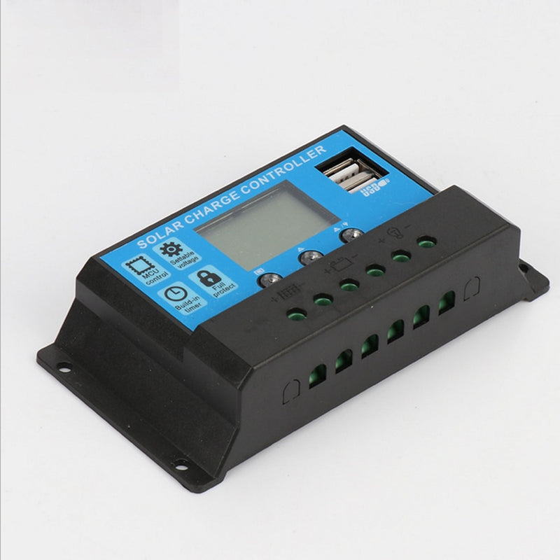 Controlador de carga solar 12V / 24V 10/20 / 30A Auto PWM 5V Salida Panel solar Controlador de batería Regulador con pantalla LCD USB dual