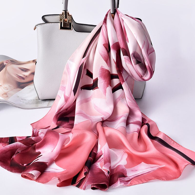 Bufanda de seda 100% para mujer, pañuelo de lujo para la cabeza, chales largos de seda Natural, Foulard para mujer, bufanda fina de satén para el cuello, bufandas de seda auténtica