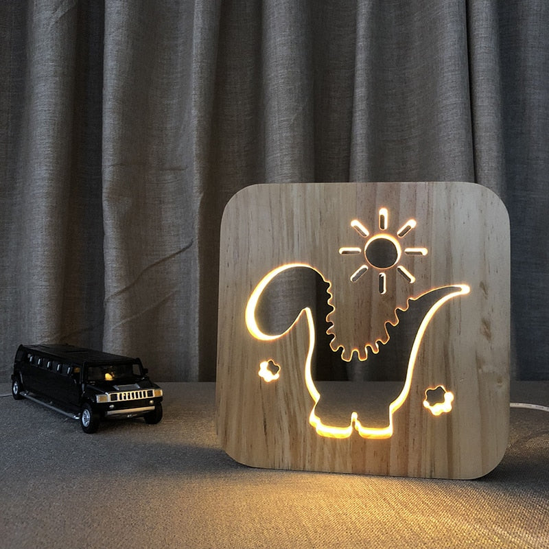 USB 3D LED Wood Night Light  Cross  Animal Tea Style Luminaria Fashion Lamp For Living Room Coffee Shop Dining Room Home Decor