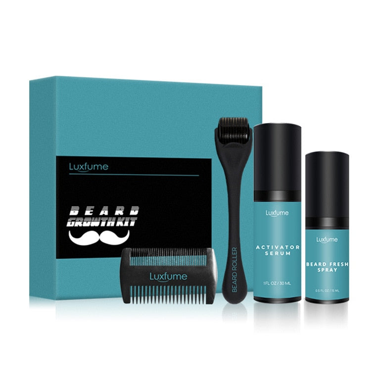 4 unids/set Kit de crecimiento de barba para hombres, potenciador del crecimiento del cabello, aceite más grueso, acondicionador nutritivo sin enjuague, juego de crecimiento de barba con peine