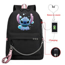 Disney Kawaii Stitch Bag Zipper USB Charging Mochila Capacity Backpack Women Kpop School Bags for Teenage Girls Students
