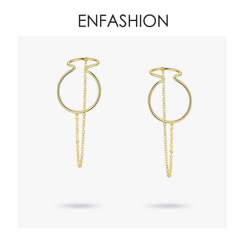 ENFASHION Curve Line Ear Cuff Clip en pendientes para mujer Color dorado grandes Earcuff pendientes sin Piercing joyería Kolczyki E1124