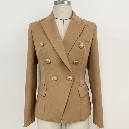 HIGH STREET 2022 New Fashion Designer Blazer Damen Lion Buttons Zweireiher Piqué Blazer Jacke Braun