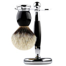Shaving Brush and Stand, Pure Silvertip Badger Hair Brush Set 22mm Stainless Steel Shaving Stand,Black Resin Alloy Handle Gift