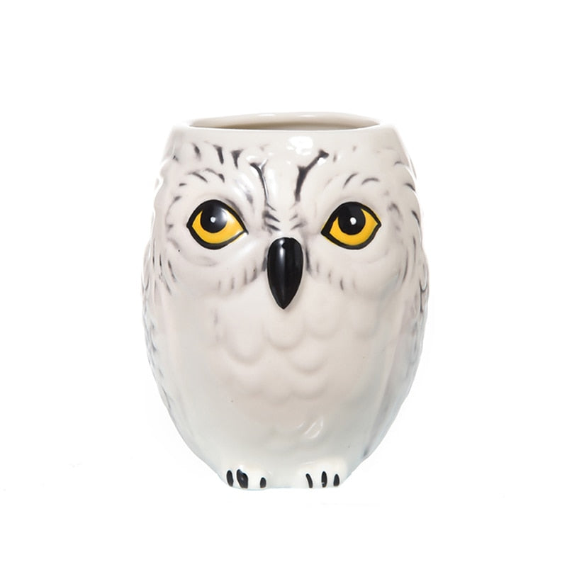 BORREY Cute Mugs Creative 3D Animal Cups Ceramic Milk Mug Tumbler Hedwig Owl Coffee Mug Ceramic Wine Glass Breakfast Office Cup