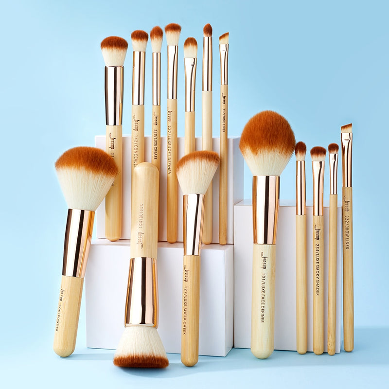 Jessup Bamboo 15pcs Beauty Professional Makeup Brushes Set Make up Brush Tools kit Foundation Powder Definer Shader Liner