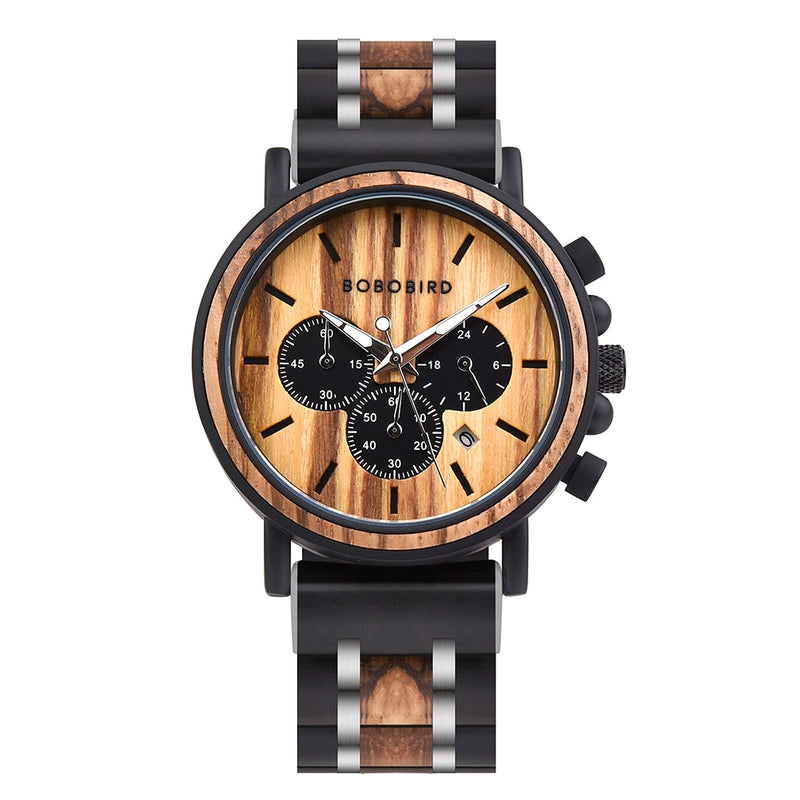 BOBO BIRD Luxury Stainless Steel Wood Watch Men Stylish Timepieces Chronograph Waterproof Watches Valentine&