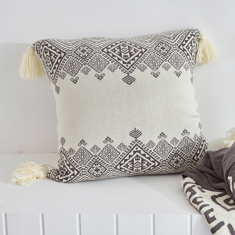 REGINA Baroco Decor Knitted Cushion Cover Gray Stripe Tassel Design Pillow Case Cotton Super Soft Sofa Car Nordic Pillow Cover