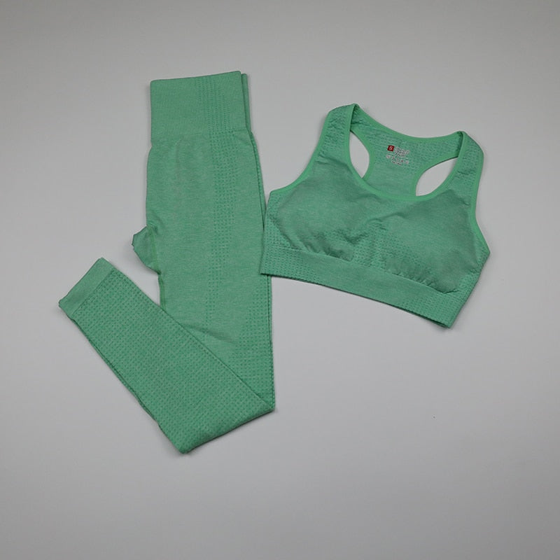 Conjunto de 2 piezas para mujer, conjunto de Yoga sin costuras, ropa deportiva, ropa deportiva para mujer, mallas de gimnasio vitales, Sujetador deportivo acolchado de realce, trajes deportivos