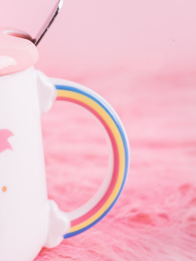 Cute Unicorn Coffee Mug with 3D Lid and Spoon Ceramic Tea Water Cup Gift for Women Girls White 450ml