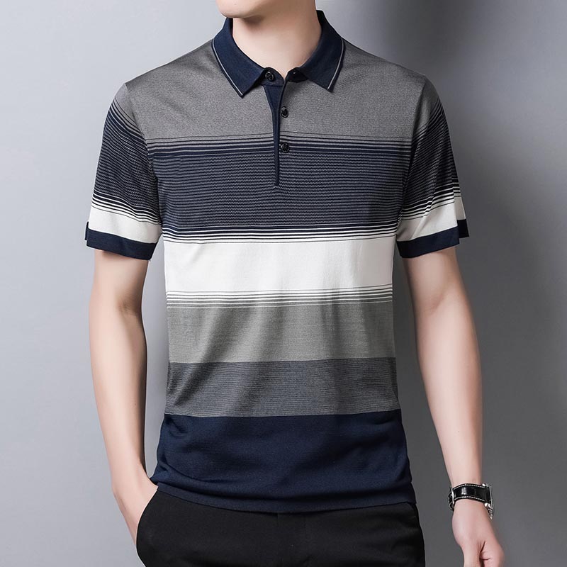 2022 Brand Short Sleeve Polo Tee Shirt Men Casual Summer Striped Men&