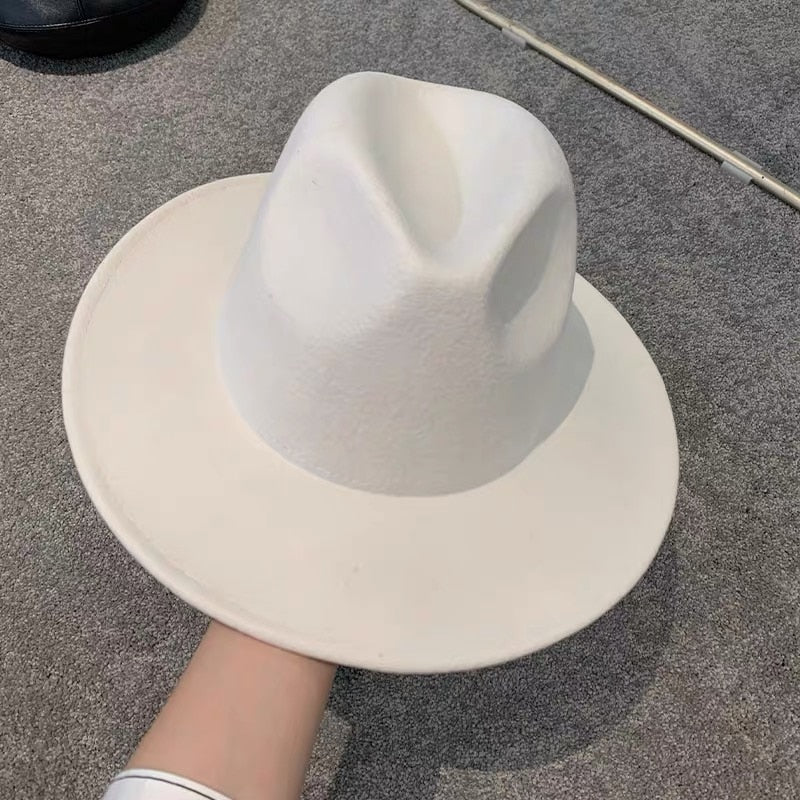 Elegant Wool Felt Hat White Wide Brim Fedoras For Wedding Church Hat Fedora Hat Lady Winter Floppy Sombrero Mujer Fascinator Cap