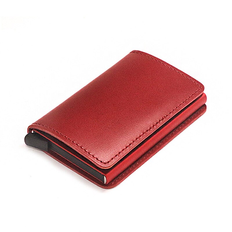 RFID Protected 100% Genuine Leather Card Holder Men Aluminum Metal Business Slim ID Credit Cardholder Mini Wallet（send 12）